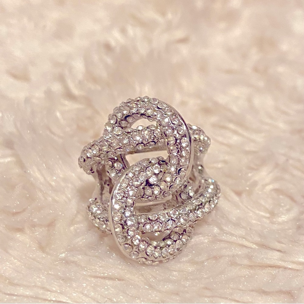 Charming Charlie Sparkling Crystal Circles Rhodium Plated Cocktail Ring